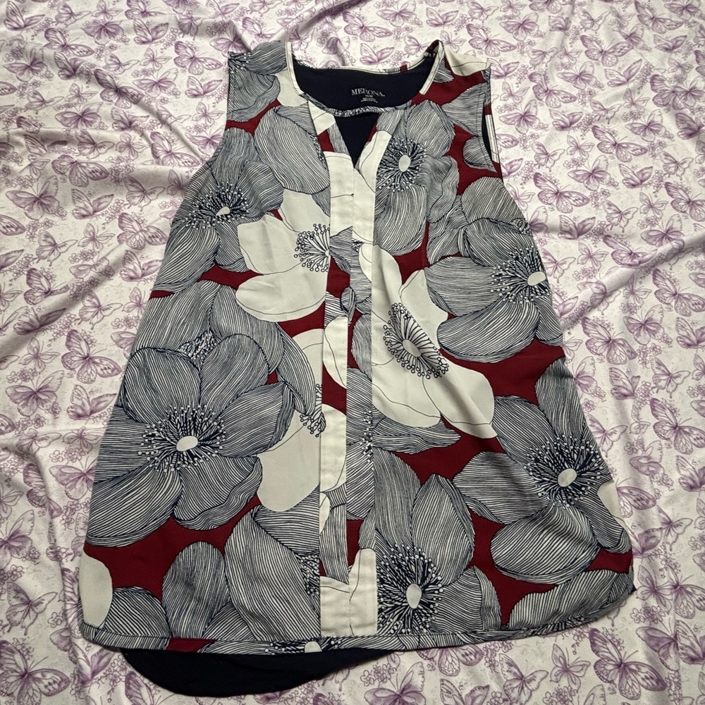 🍄Merona Red and Blue Patterned Sleeveless Top